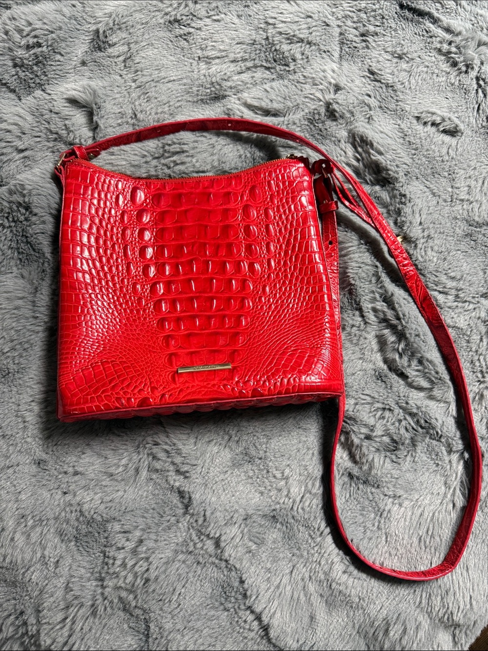 Brahmin Red Croc-Embossed Crossbody Bag